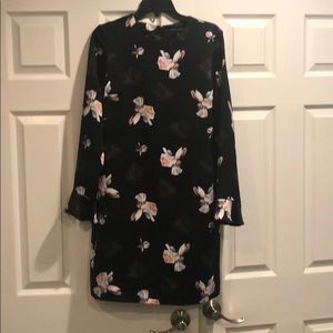 Flower Printed Black Scoop Neck Dress